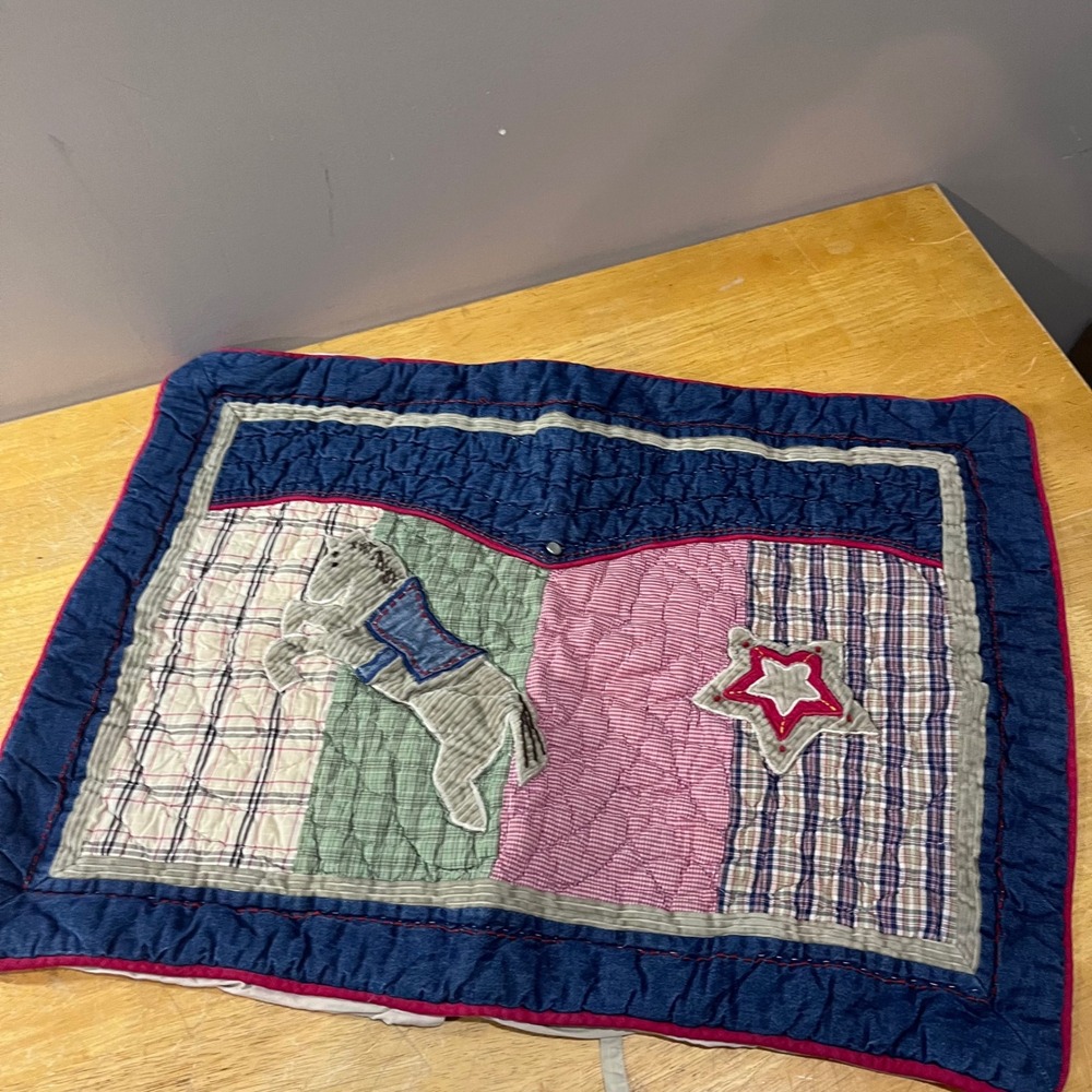 Pottery Barn Kids Western Cowboy Horse Patchwork Quilted Pillow Sham Vtg Style